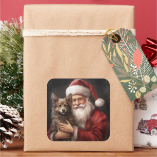 Australian Kelpie with Santa Claus Christmas Square Sticker