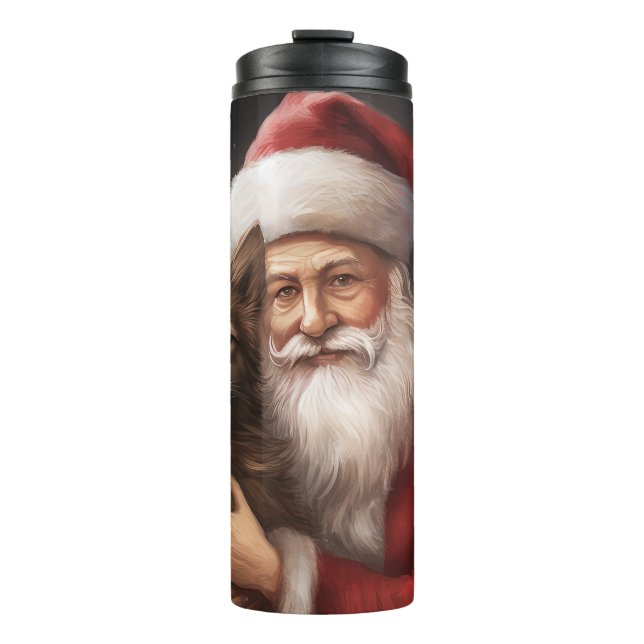 Australian Kelpie with Santa Claus Christmas Thermal Tumbler (Front)