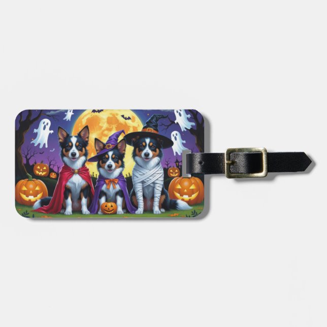 Australian Kelpies Dogs Pumpkin Halloween Funny Luggage Tag (Front Horizontal)