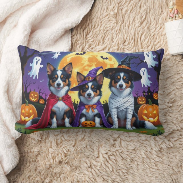 Australian Kelpies Dogs Pumpkin Halloween Funny Lumbar Cushion (Blanket)