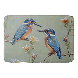 Australian Kingfisher Birds And Flowers Oil Paint, Bath Mat