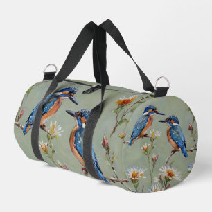 Australian Kingfisher Birds And Flowers Oil Paint, Duffle Bag