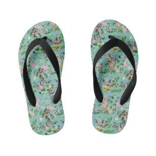 Australian Koala Bear Pink Flamingo Forest Art Kid's Jandals