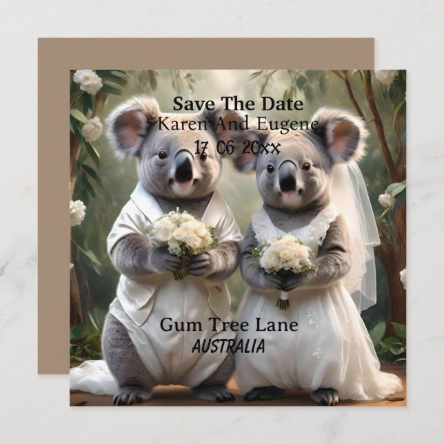 Australian Koala Bear White Wedding, Invitation (Front/Back)