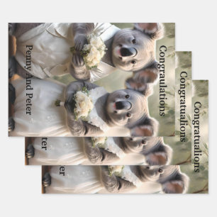 Australian Koala Bear White Wedding, Wrapping Paper Sheet