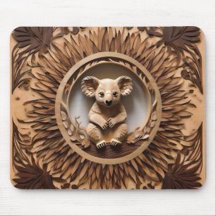 Australian Koala Bear Wood Carving, Mouse Pad