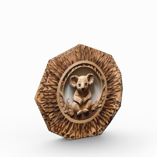 Australian Koala Bear Wood Carving,  Photo Block