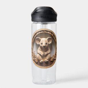 Australian Koala Bear Wood Carving, Water Bottle