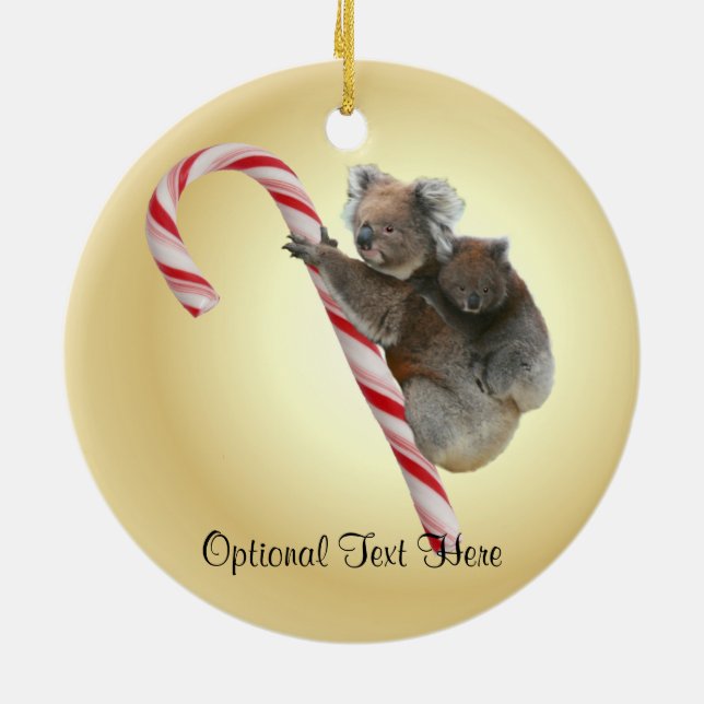 Australian Koala Christmas Candy Cane Ceramic Tree Decoration (Back)