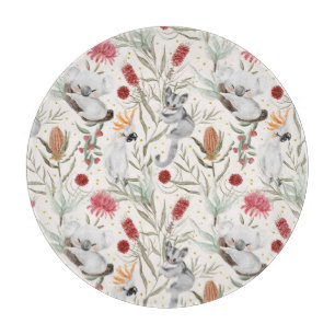 Australian Koala Cockatoos Proteas Nature Pattern Cutting Board