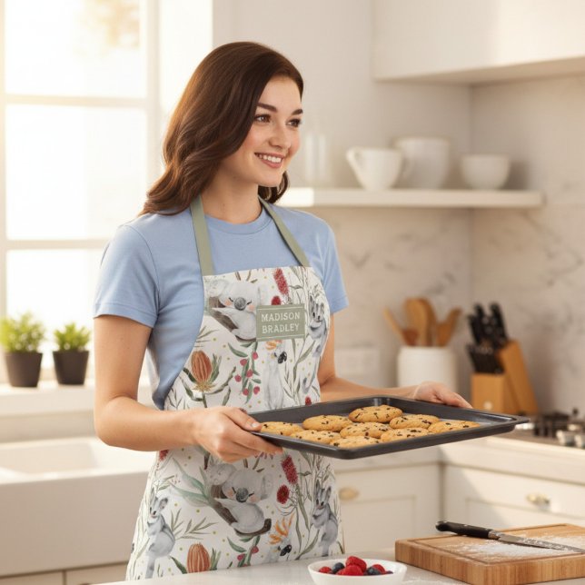 Australian Koala Cockatoos Proteas Personalised Apron (Creator Uploaded)