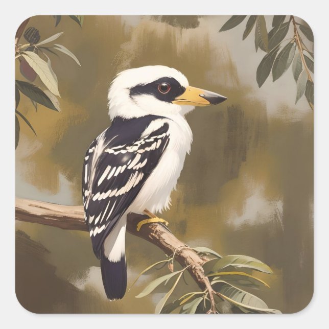 Australian Kookaburra Painting, Square Sticker (Front)