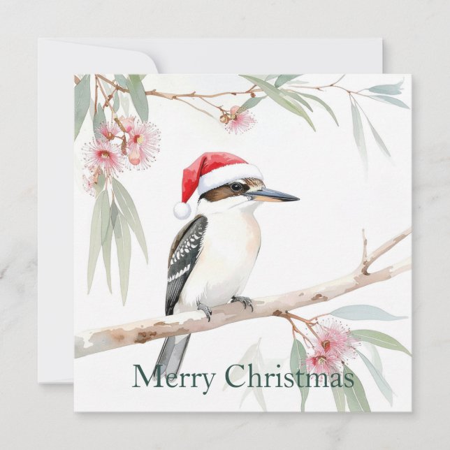 Australian Kookaburra Santa hat Merry Christmas Holiday Card (Front)