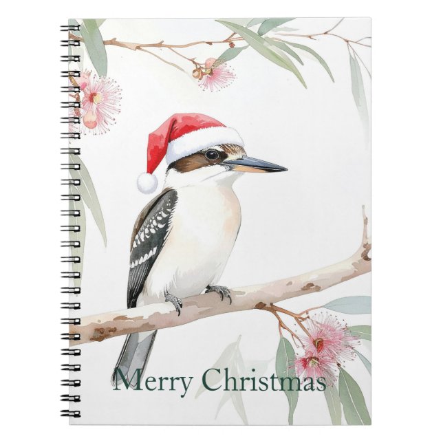 Australian Kookaburra Santa hat Merry Christmas Notebook (Front)
