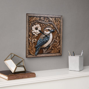 Australian Kookaburra Wood Art Print, Square Wall Clock
