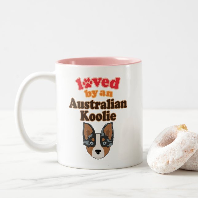 Australian Koolie Dog Lover Gift Two-Tone Coffee Mug (With Donut)
