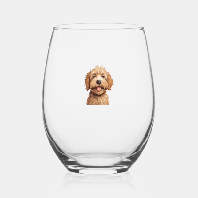 Australian Labradoodle Stemless Wine Glass (Front)