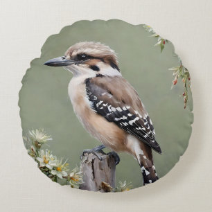 Australian Laughing Bird The Kookaburra Oil Paint, Round Cushion