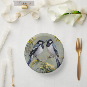 Australian Magpies In Trees Oil Paint, Paper Bowl Plate