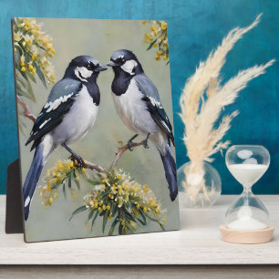Australian Magpies In Wattle Trees Oil Paint, Plaque
