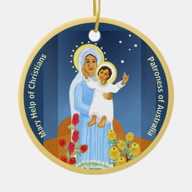 Australian Mary and Jesus Ceramic Tree Decoration (Front)