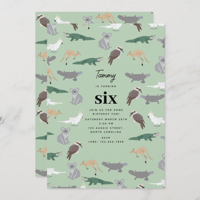 Australian Native Animals Eucalyptus Birthday  Invitation (Front/Back)