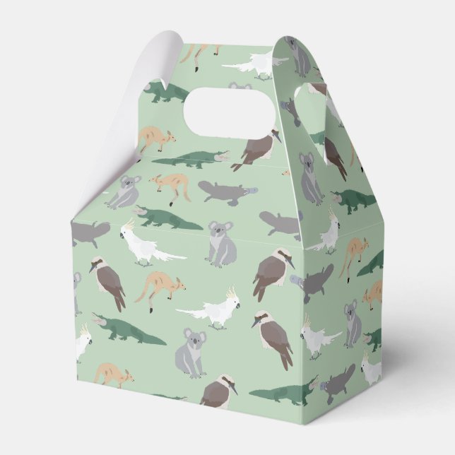 Australian Native Animals Eucalyptus Green Pattern Favour Box (Front Side)