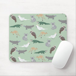 Australian Native Animals Eucalyptus Green Pattern Mouse Pad