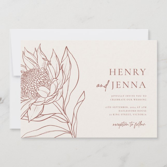 Australian Native Botanicals Waratah Protea Invitation (Front)