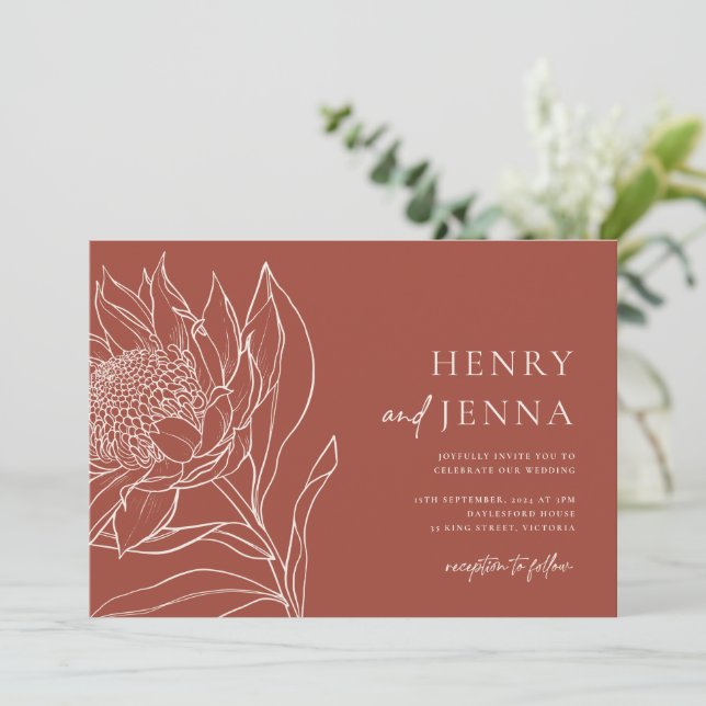 Australian Native Botanicals Waratah Protea Invitation (Standing Front)