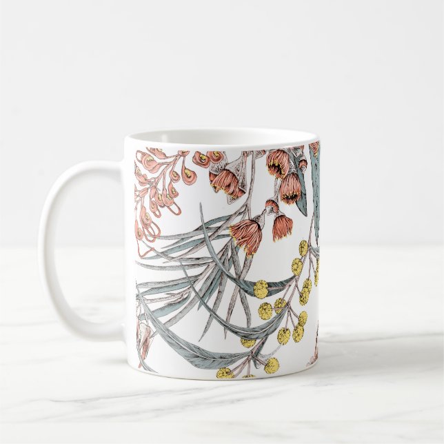 Australian native flowers. Seamless pattern black  Coffee Mug (Left)