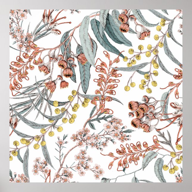 Australian native flowers. Seamless pattern black  Poster (Front)