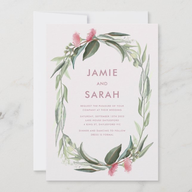 Australian Native Gum Blossom Wedding Invitation (Front)