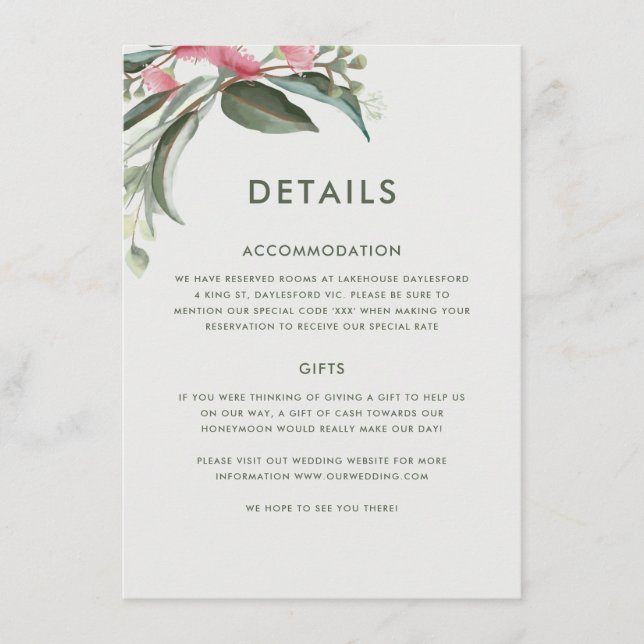 Australian Native Gum Leaf Wedding Invitation (Front)