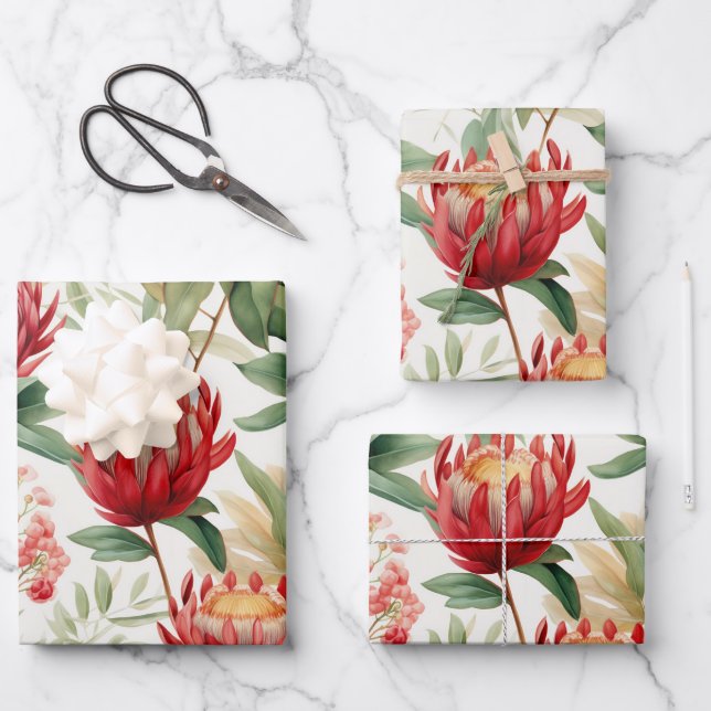 Australian Native Protea Flower II Wrapping Paper Sheet (Front)
