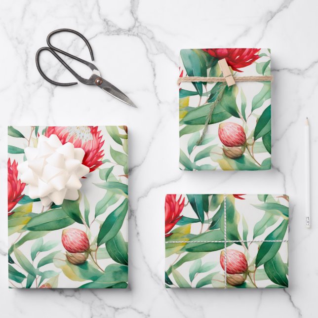 Australian Native Protea Flower Wrapping Paper Sheet (Front)