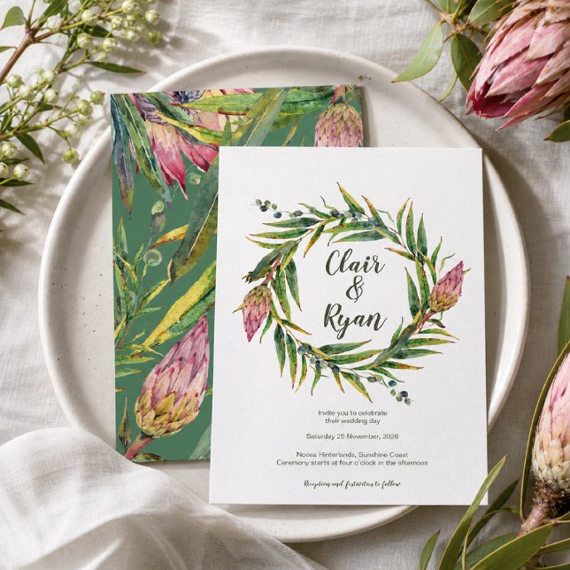 Australian Native Protea Wedding Eucalyptus Invitation (Creator Uploaded)