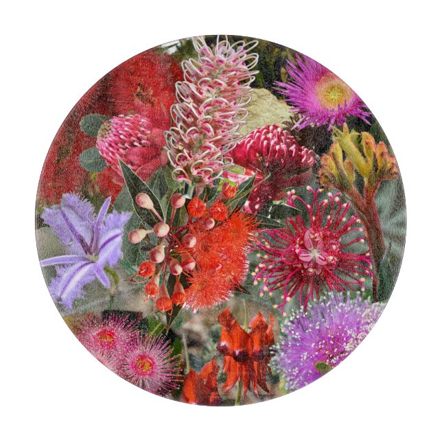 Australian Native Wild Flowers Round Cutting Board (Front)