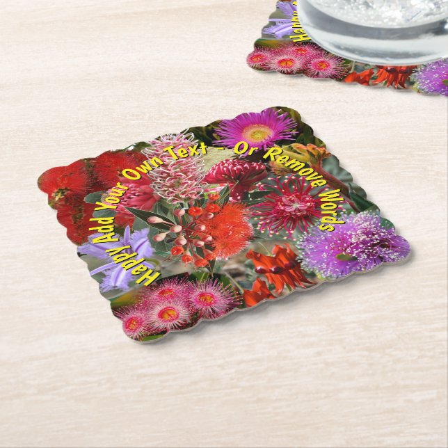 Australian Native Wild Flowers Scalloped Square Paper Coaster (Angled)