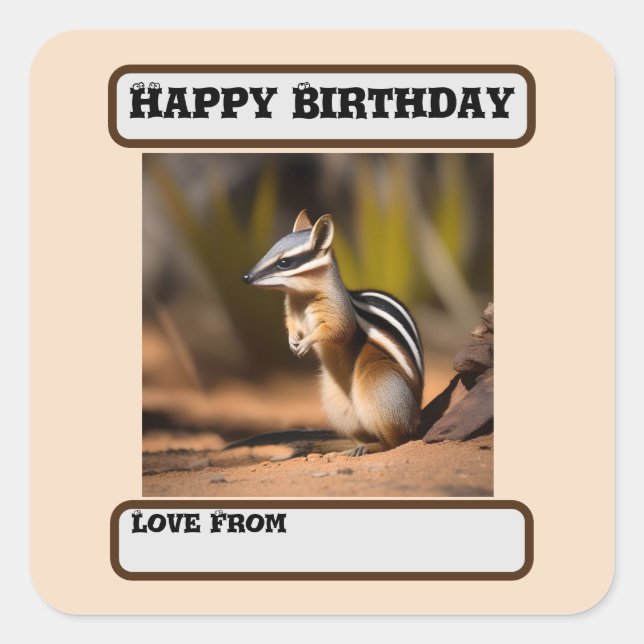 Australian Numbat, Birthday Square Sticker (Front)