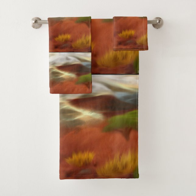 Australian Outback Dawn Abstract Art Bath Towel Set (Insitu)