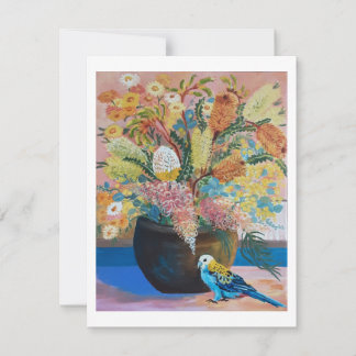 Australian Pale-headed Rosella & wildflowers Card