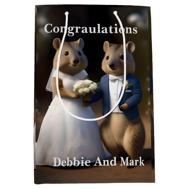 Australian Quokka Marry Me, Wedding Medium Gift Bag (Front)