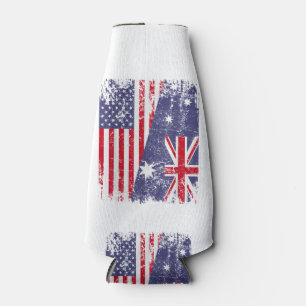 AUSTRALIAN ROOTS  Half American Flag AUSTRALIA Bottle Cooler