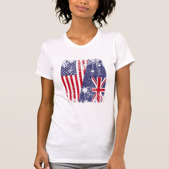 AUSTRALIAN ROOTS  Half American Flag AUSTRALIA  T-Shirt (Front)