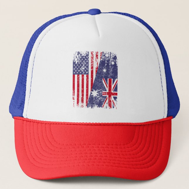 AUSTRALIAN ROOTS  Half American Flag AUSTRALIA  Trucker Hat (Front)