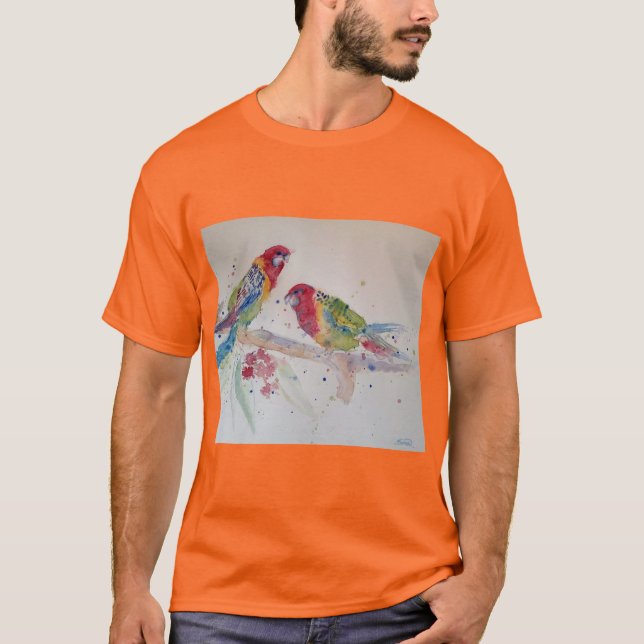 Australian Rosella Parrots Watercolour art T Shirt (Front)