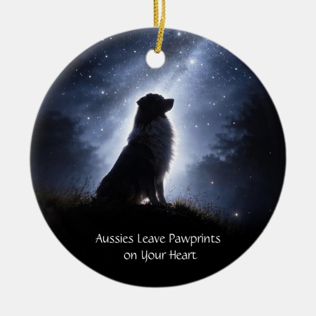 Australian Shepard or Aussie Christmas Holiday Ceramic Tree Decoration (Front)