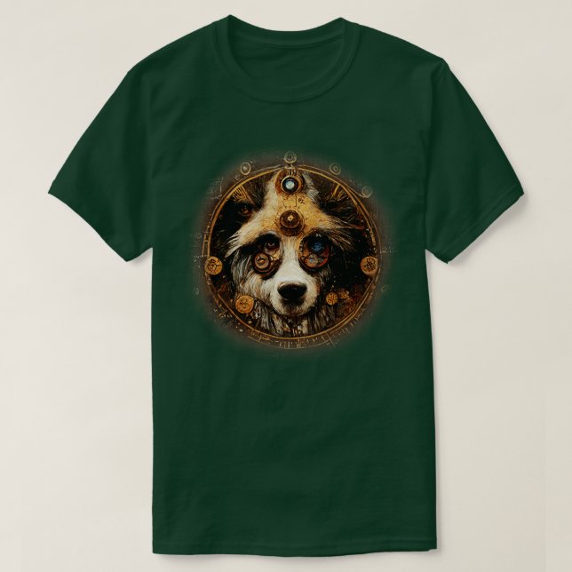 Australian Sheperd Surreal Steampunk Artwork Dog L T-Shirt (Design Front)