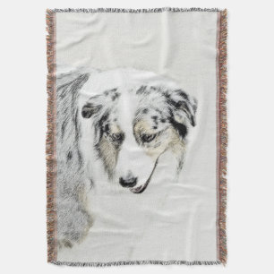 Australian Shepherd 2 Painting - Original Dog Art Throw Blanket